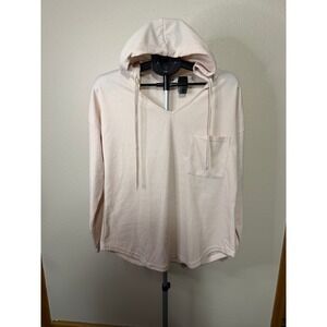 Morhuduck Womens Waffle Knit Hoodie V-Neck Pullover Pink Size L Pocket Casual